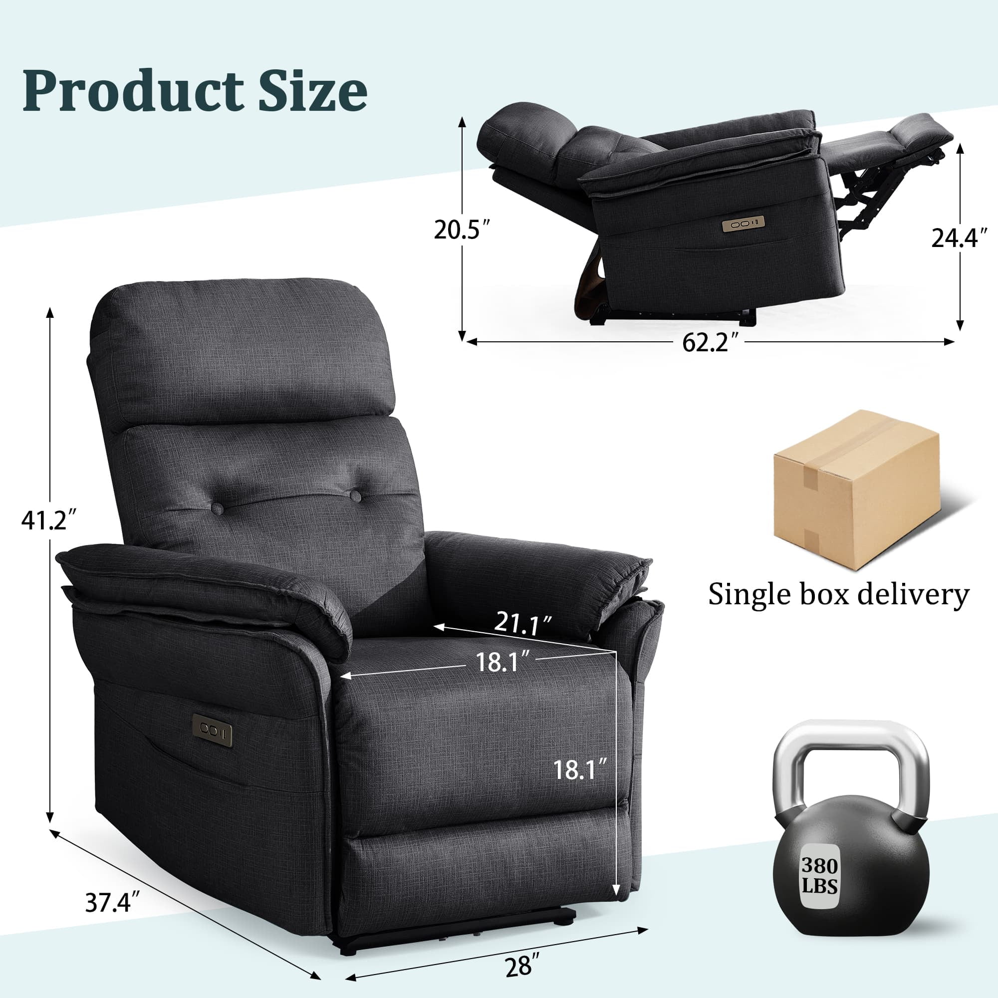Korser Small Power Zero Gravity Recliner Chairs for Adults with USB&Type-C Ports for Living Room,Grey