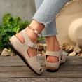 thumbnail image 3 of Fisherman Sandals for Women Splice T-Strap Closed Toe Cutout Slingback Walking Shoes Comfy Soft Sole Summer Wedges Beige Size 8.5, 3 of 8