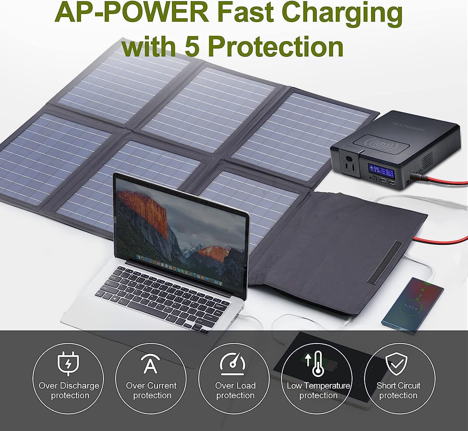 ALLPOWERS 60W Foldable Solar Panel Charger, 18V USB-C & USB-A Output, IP67 Waterproof for Power Station, Generator, Laptop, Phone, Portable Solar Panel for Camping & Outdoor Use