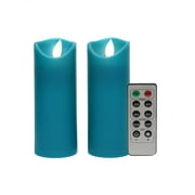 Kitch Aroma Set of 2 Teal Flameless Candles, Battery Operated LED Pillar Truquoise Flameless Candles with Moving Flame Wick for Seasonal & Festival Celebration Decor