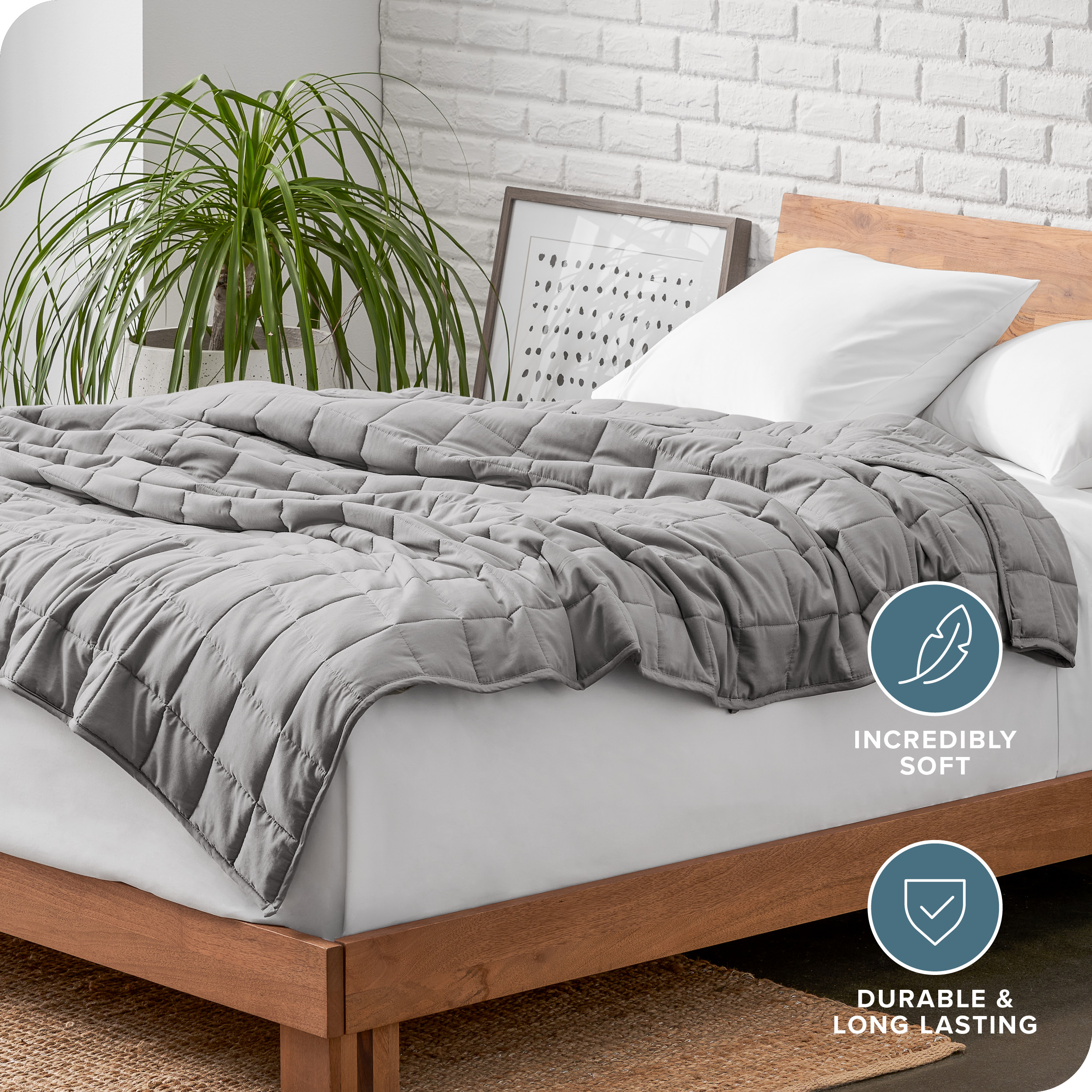 Bare Home 17 lb Weighted Blanket for Adults, 60" x 80", Gray photo 5