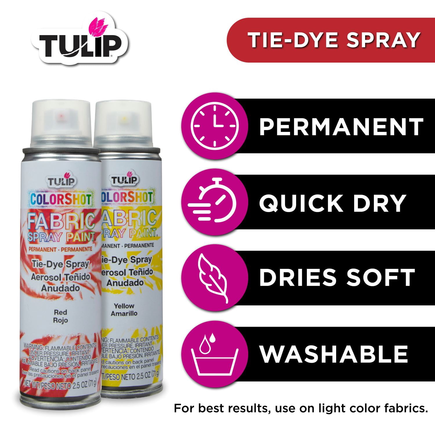 Tulip ColorShot Tie-Dye 6-Pack - Rainbow Aerosol Fabric Spray Paint Set for Clothing & DIY Projects