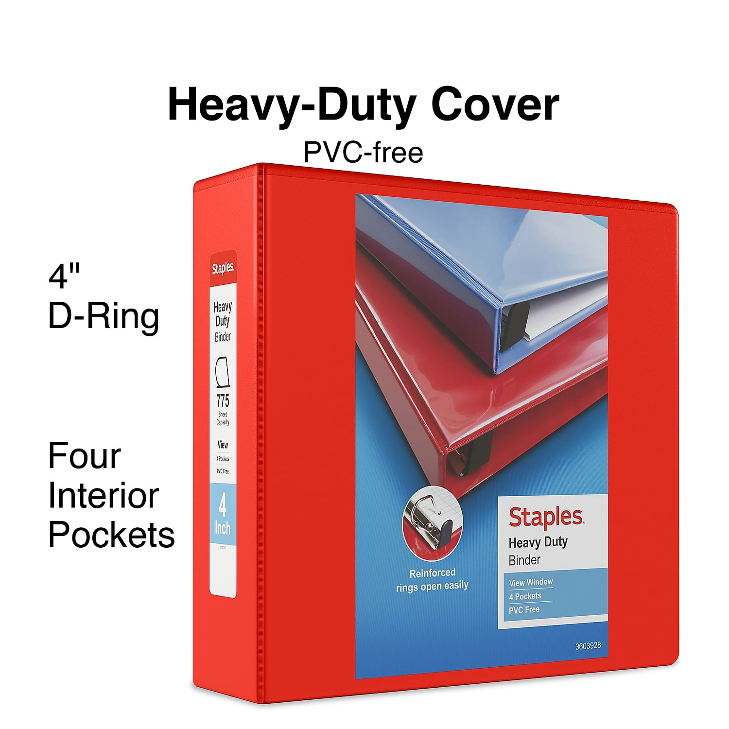 Staples Heavy Duty 4' 3-Ring View Binder Red (24698) 82661