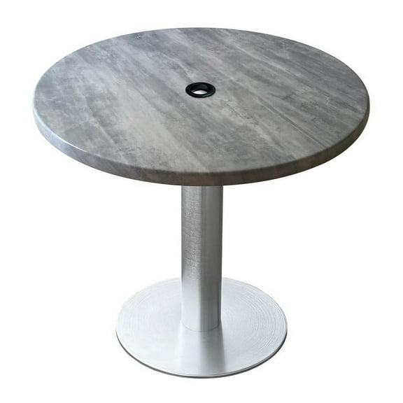 Indoor/Outdoor 30" Tall OD219 Brushed Aluminum Table Base with 18" Diameter Foot and 36" Diameter Indoor/Outdoor Greystone Top with Umbrella Hole
