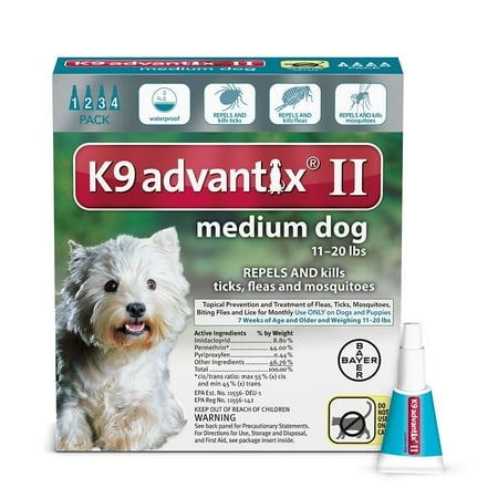 K9 Advantix II Flea and Tick Treatment for Medium Dogs, 4 Monthly Treatments