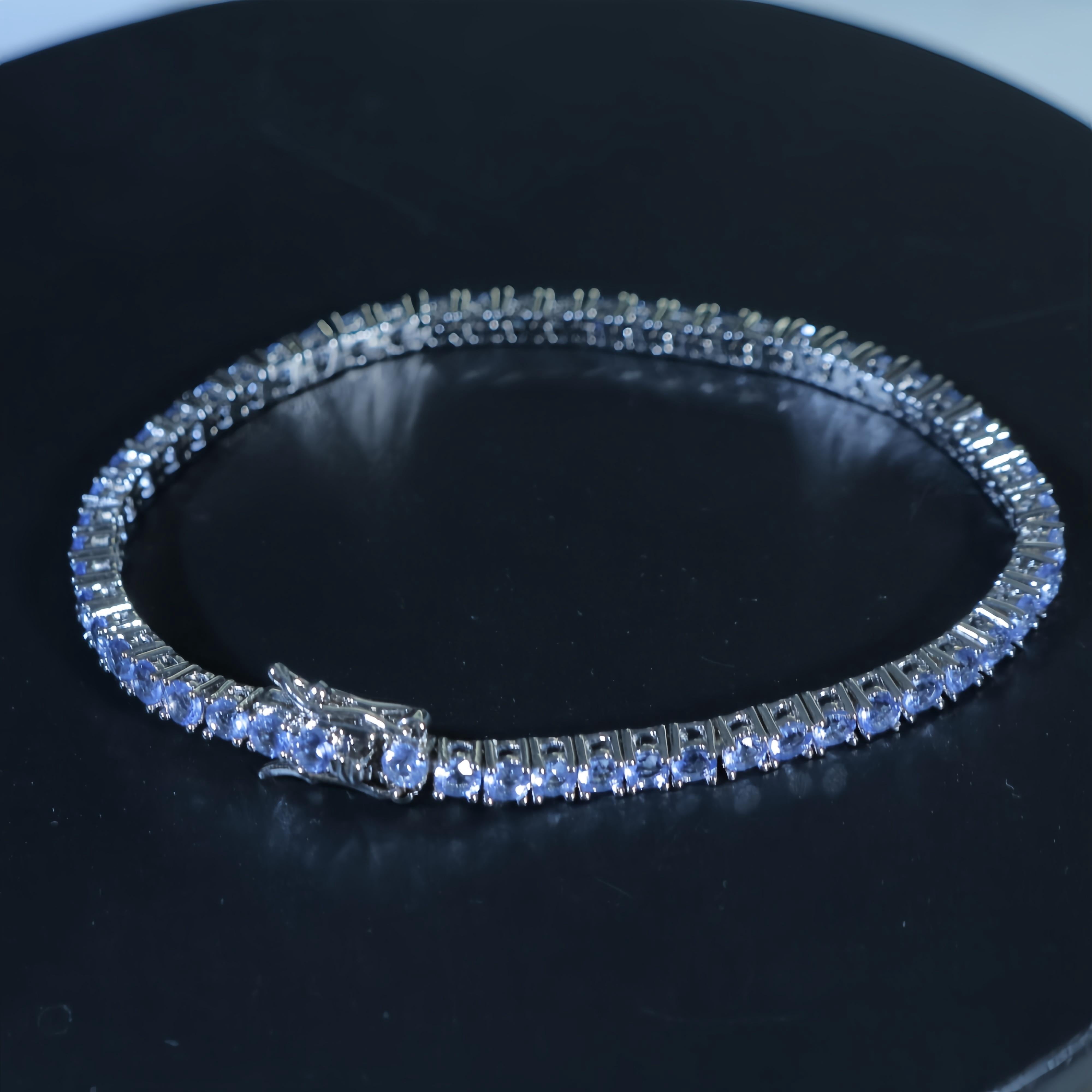KIJ 14K White Gold Plated 3mm Round Cut Tanzanite Tennis Bracelet Jewelry Valentine's Day Gifts for Men Women