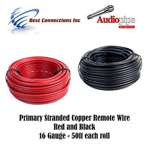 16 GAUGE 50 FT AUDIOPIPE RED BLACK SPEAKER ZIP WIRE AWG CABLE POWER STRANDED COPPER CLAD 