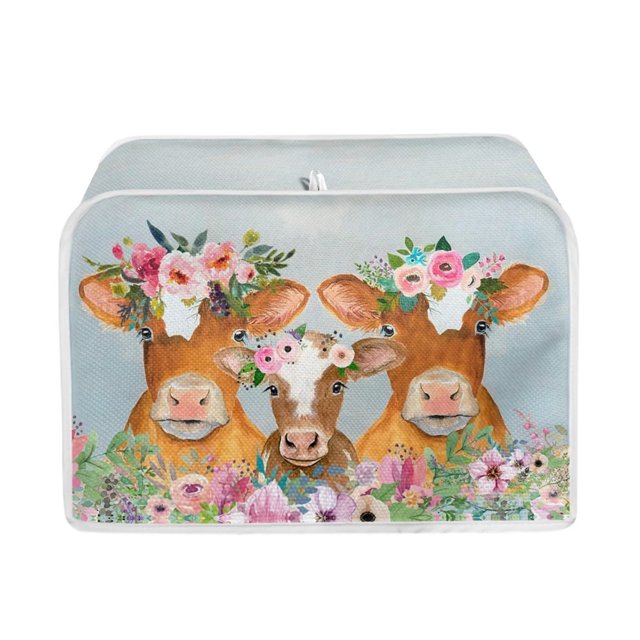 FKELYI Floral Cow Toaster Covers Waterproof Toaster Covers 4 Slice Wide