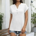 thumbnail image 2 of Women’s Short Sleeve Shirts V-Neck Button Summer 2026 Groove Strip Tops Dressy Casual Work Blouses,White,XXL, 2 of 6
