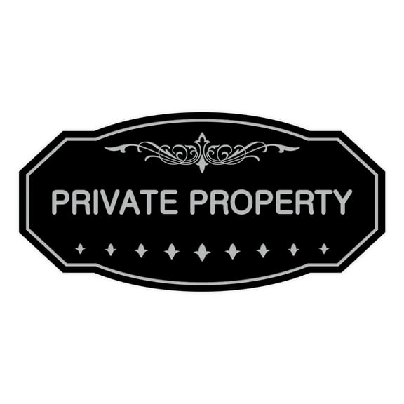 Victorian Private Property Sign (Black / Silver) - Small 3" X 6"