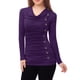 thumbnail image 3 of Top acanalado Allegra K con botones y mangas largas Cuello vuelto para mujer Púrpura XXL, 3 of 6