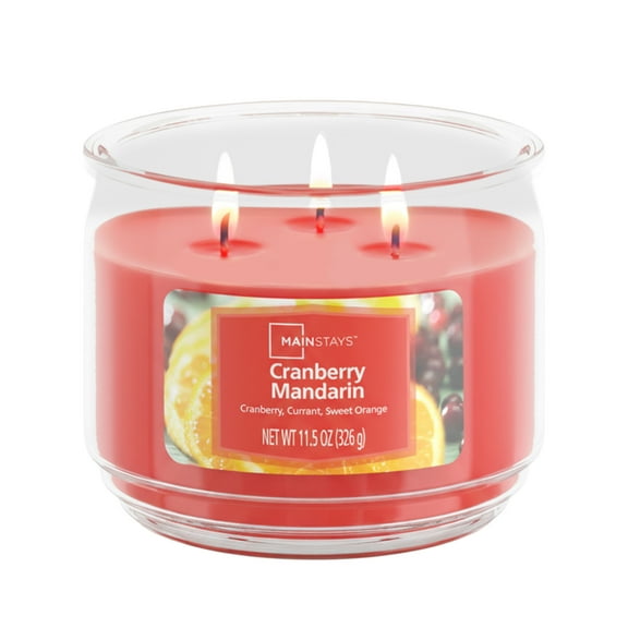 Mainstays 3-Wick Scented Glass Jar Candle, Cranberry Mandarin, 11.5oz.