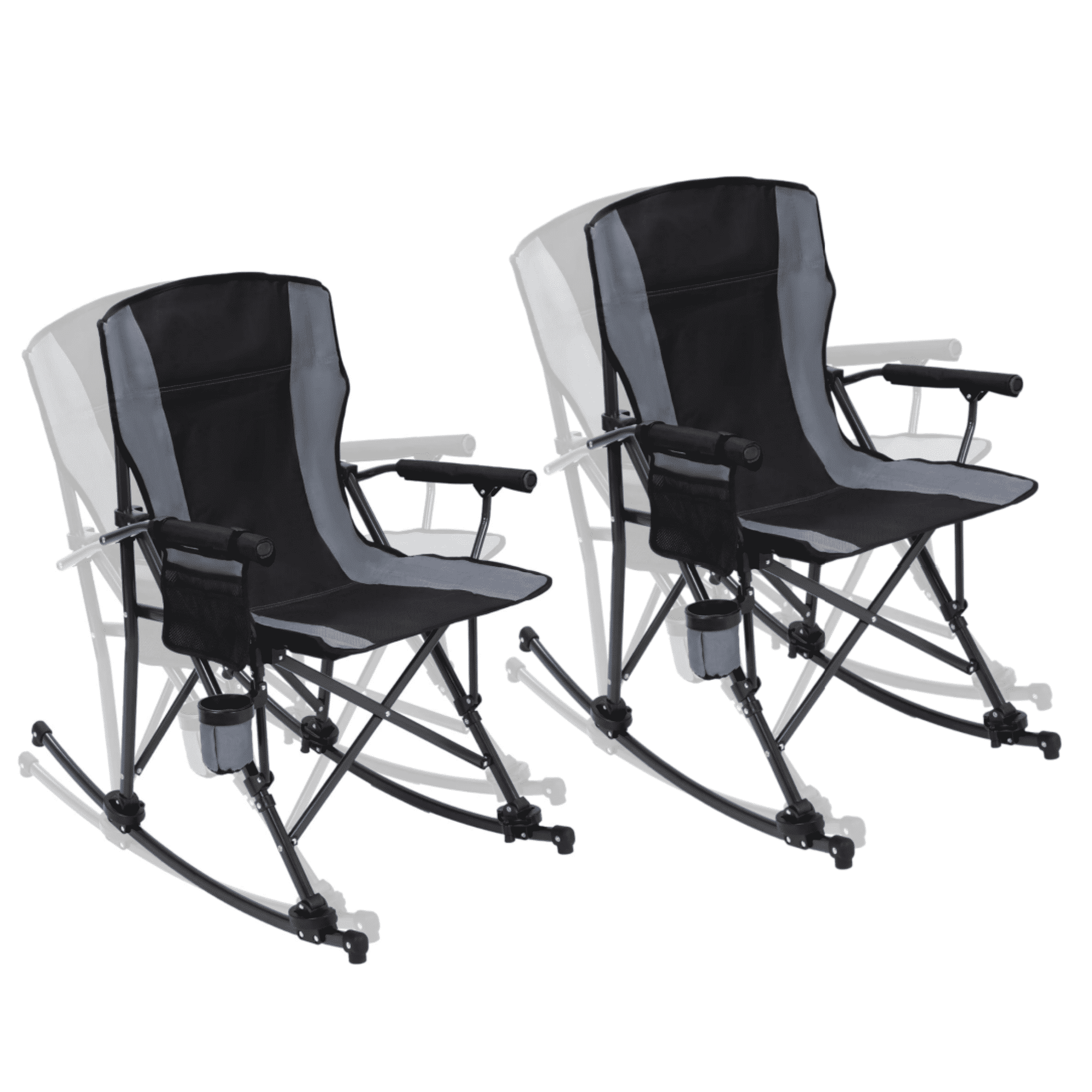 REDCAMP Oversized Folding Camping Chair 2-Pack for Adults, Heavy Duty Portable Lawn Chairs with High Back, Cup Holder, Detachable Rockers, Black, Supports Up to 330 lb