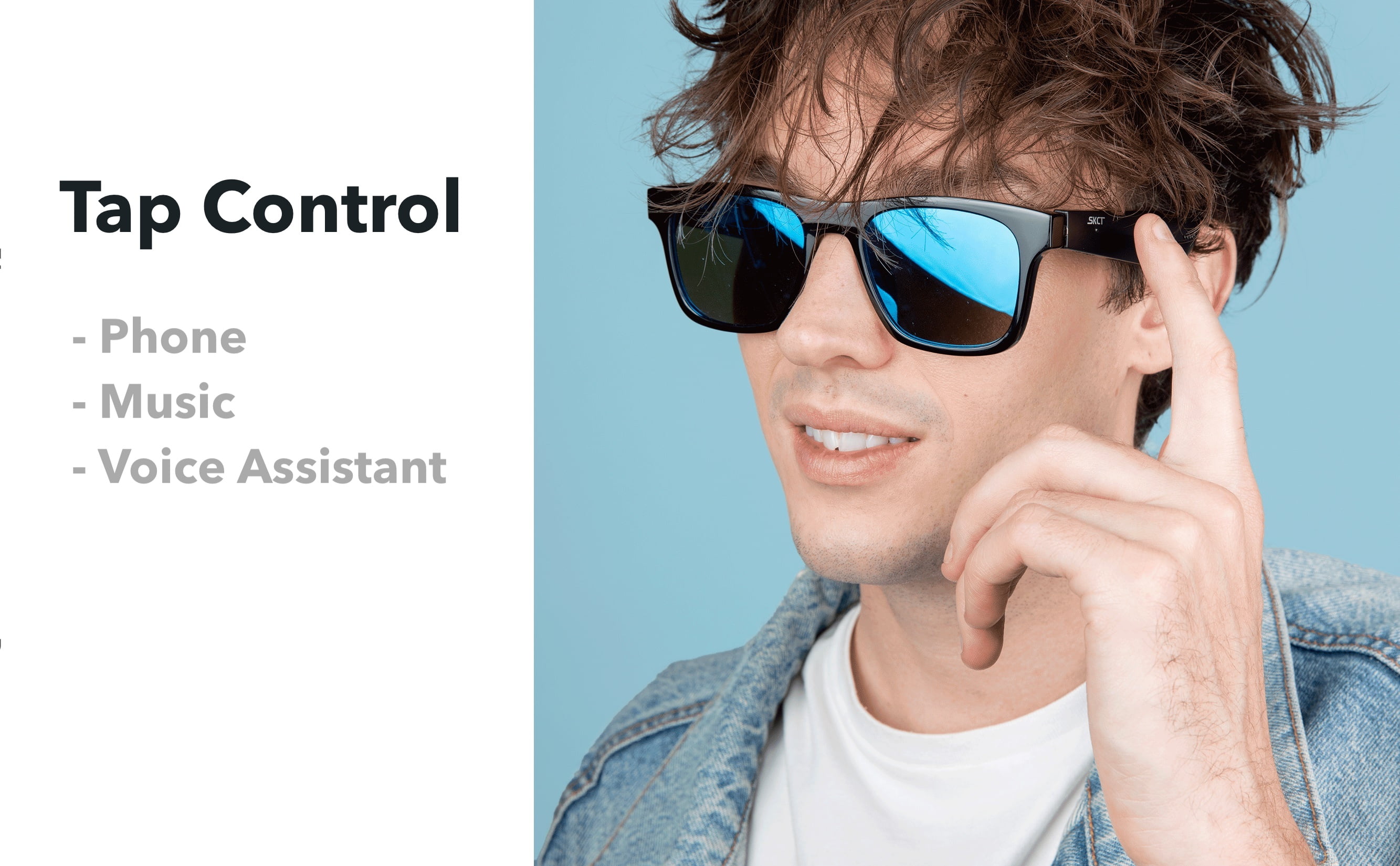 SKCT Smart Glasses, Bluetooth Sunglasses with Polarized lenses, Audio & Hands Free Calling, Open Air Audio, Auto On/Off, One Size, Black with Blue