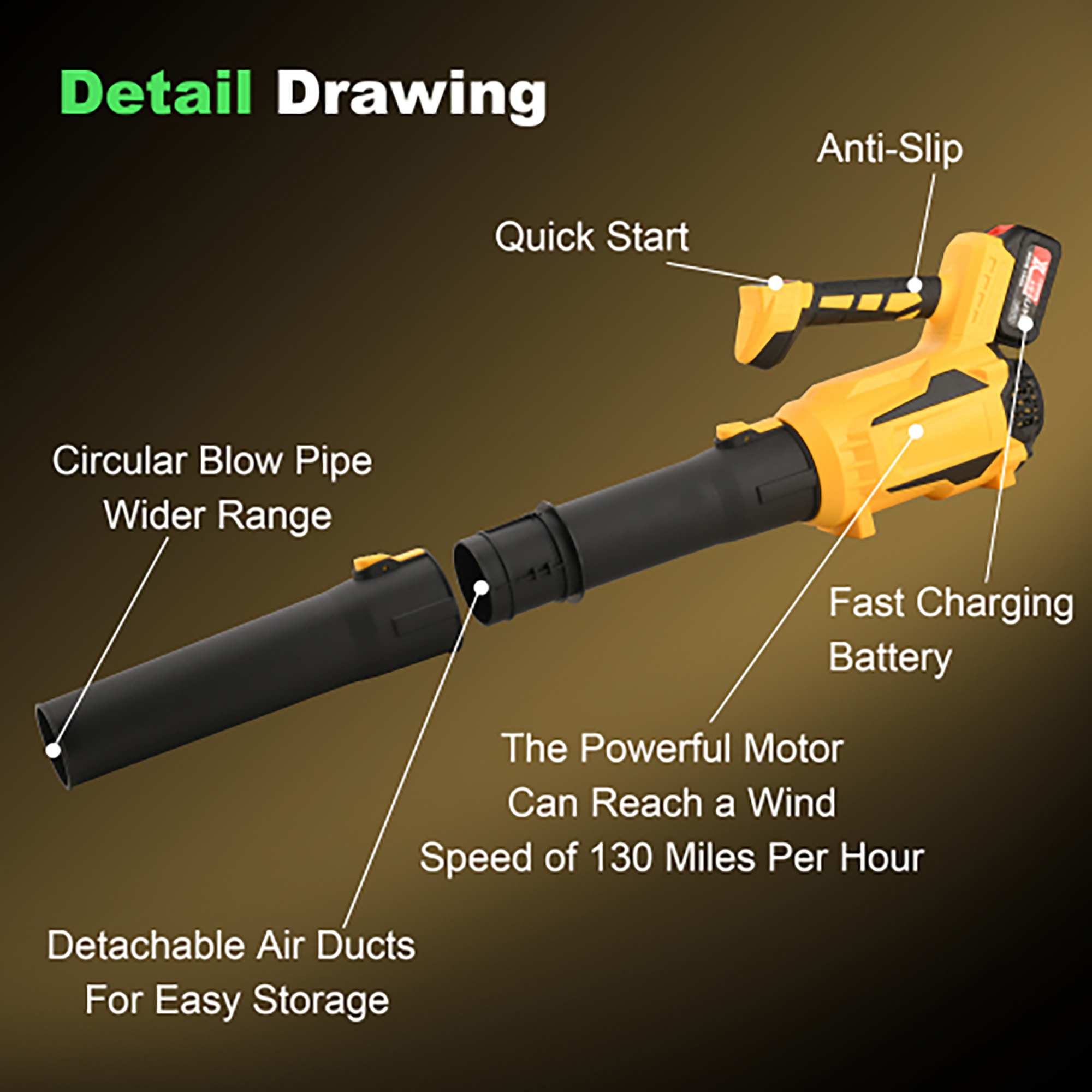 Elleree 21V Cordless Leaf Blower with 4.0Ah Lithium Battery & Charger,650CFM Electric Lightweight Blower for Lawn Care, Patio Cleaning, Blowing Leaves and Dust