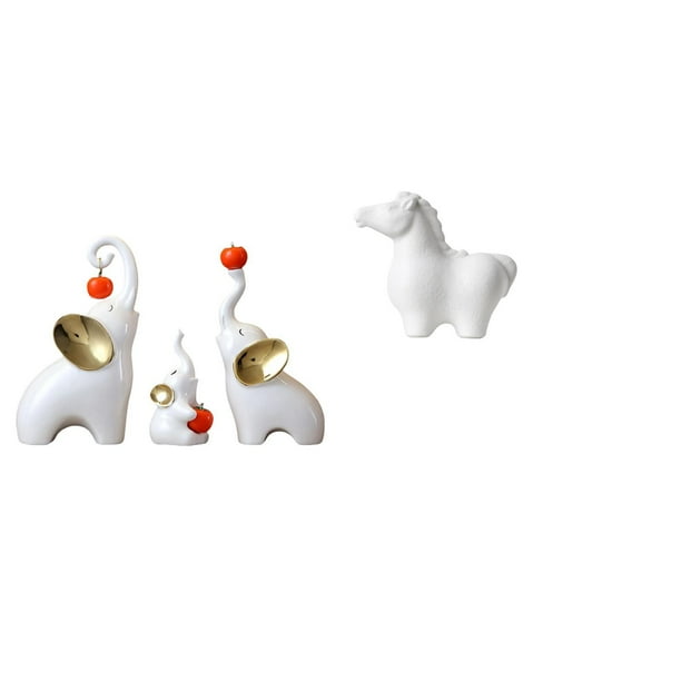 Esculturas de elefantes,Estatuas de elefantes,decoración del hogar,artesanías de cerámica,Figuras de elefantes familiares Adornos de escritorio,Estatua del caballo,Estatua de caballo para