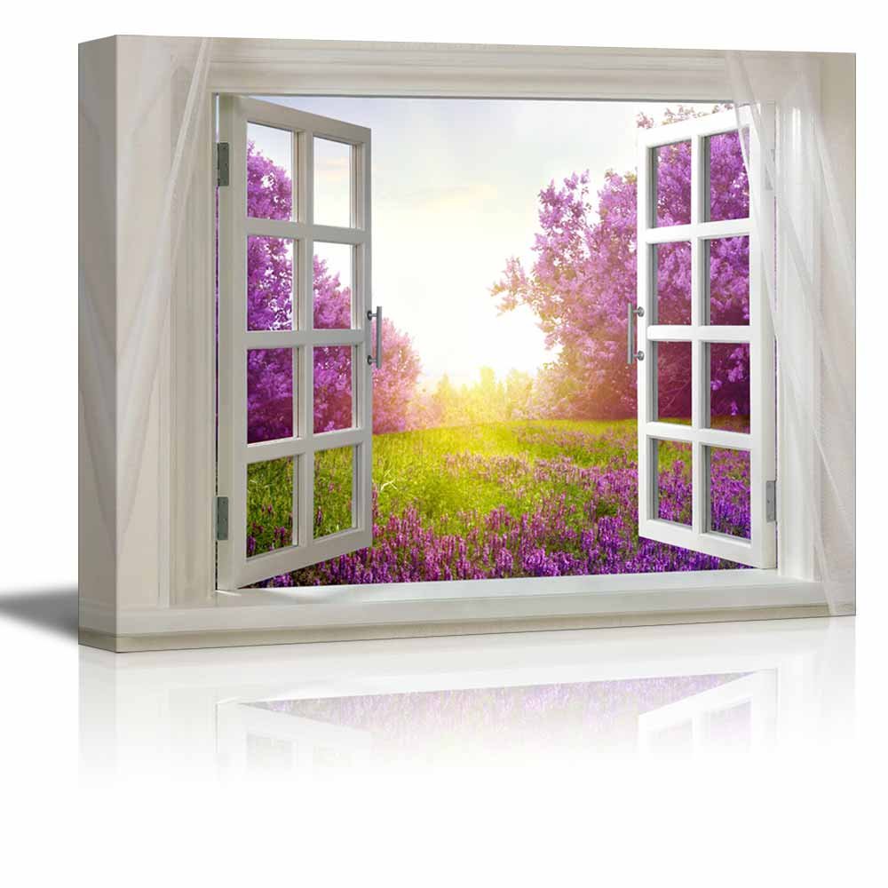 Glimpse into Beautiful Purple Landscape in Spring Out of Open Window