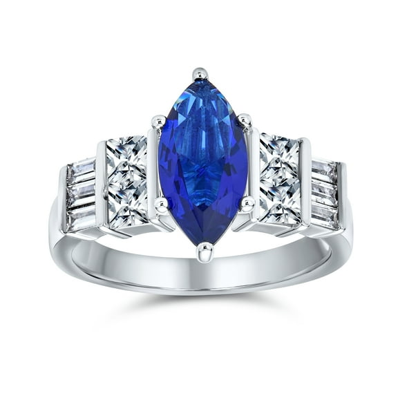 Bling Jewelry Womens Vintage Art Deco Halo Blue Simulated Sapphire Engagement Ring Sterling Silver