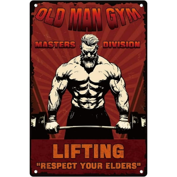 Vintage Old Man Gym Metal Tin Sign Lifting Masters Division Respect Your Elders Fitness Retro Wall Art Poster for Home Gym Man Cave Garage Wall Decor 7.9 x 11.9 Inch