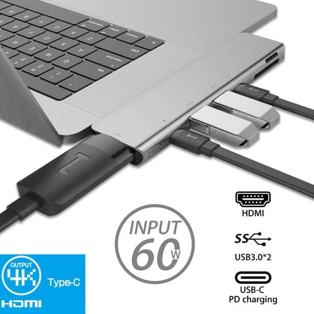TSV Type-C Multiport Adapter Hub, Aluminum 60W 10Gbps HDMI 4K@60Hz Type-C Docking Station Fit for MacBook Pro MacBook Air, Drive, Mouse & Keyboard, Mobile Hard Disk, Game Controller, HDTV & (Best Macbook Pro Docking Station 2019)