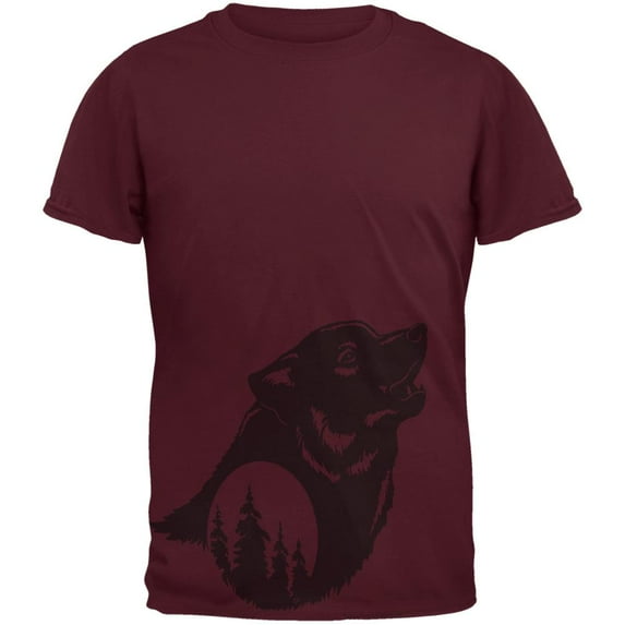 Howling Wolf Moon Silhouette Mens T Shirt Maroon 2XL
