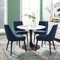 thumbnail image 2 of Contemporary Modern Urban Designer Kitchen Room Round Dining Table, Wood Metal Steel, Black White, 2 of 3