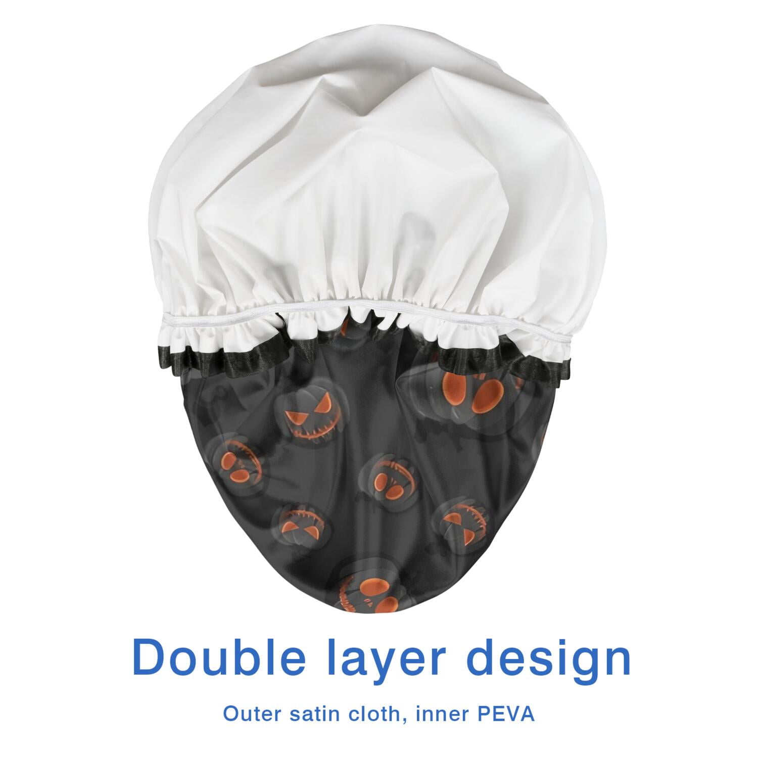 Shower Caps,Black Halloween Pumpkins Waterproof Shower Cap for Women 4 Pieces,Double Reusable Hair Cover for Shower PEVA Elastic Stretch Hem