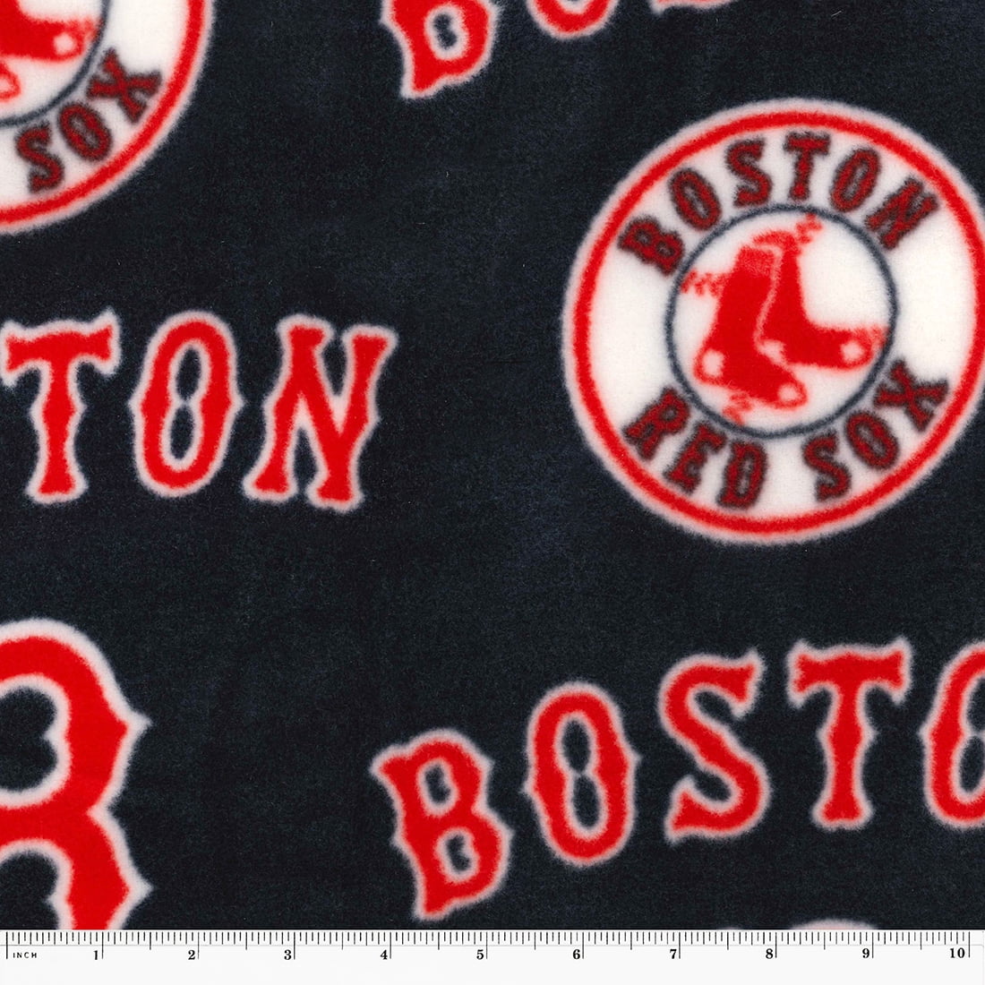 Boston Red Sox 58" x 2 yd 100% Polyester Fleece Logo Baseball Sports Precut Sewing & Craft Fabric, Red and Navy Blue