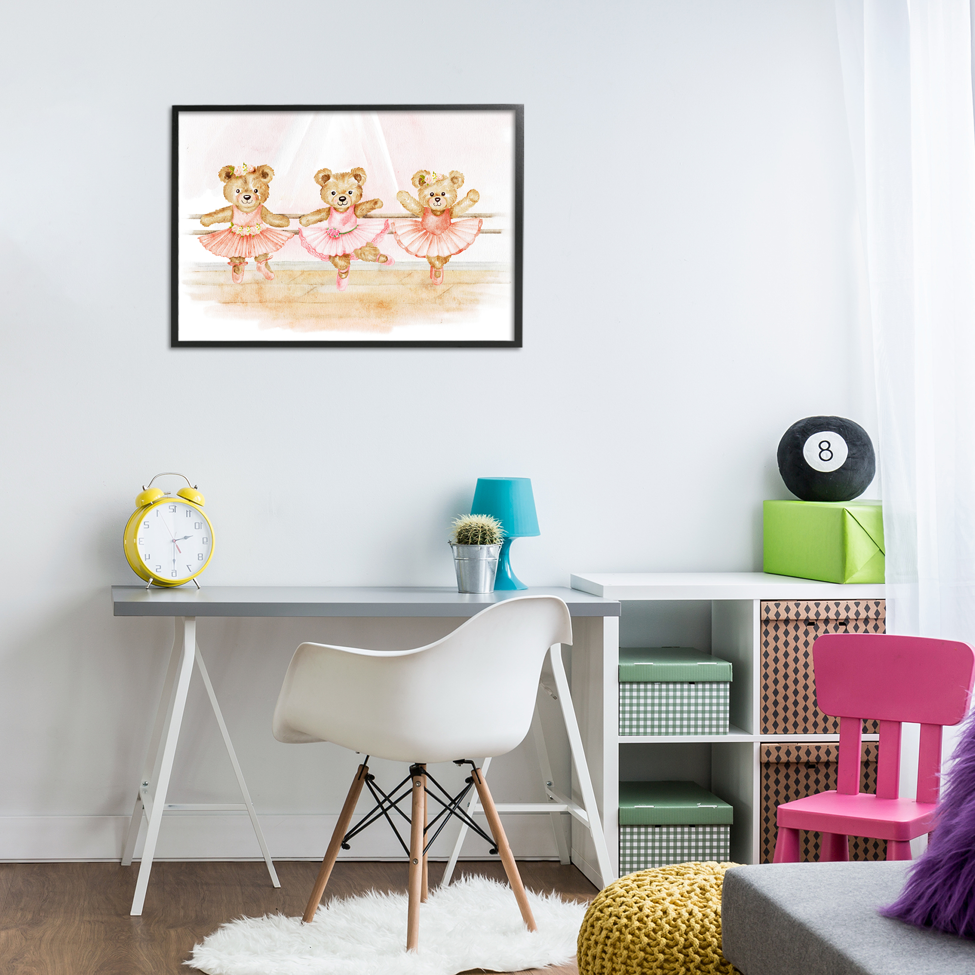 Ballet Teddies Triplet Black Framed Giclee Art, design by Amy Hall