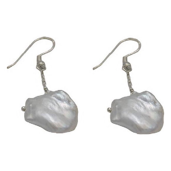 De Kulture Works Natural Baroque Curved Pearl Small Silver Plated Brass Chain Dangler Hook Earring Jewelry
