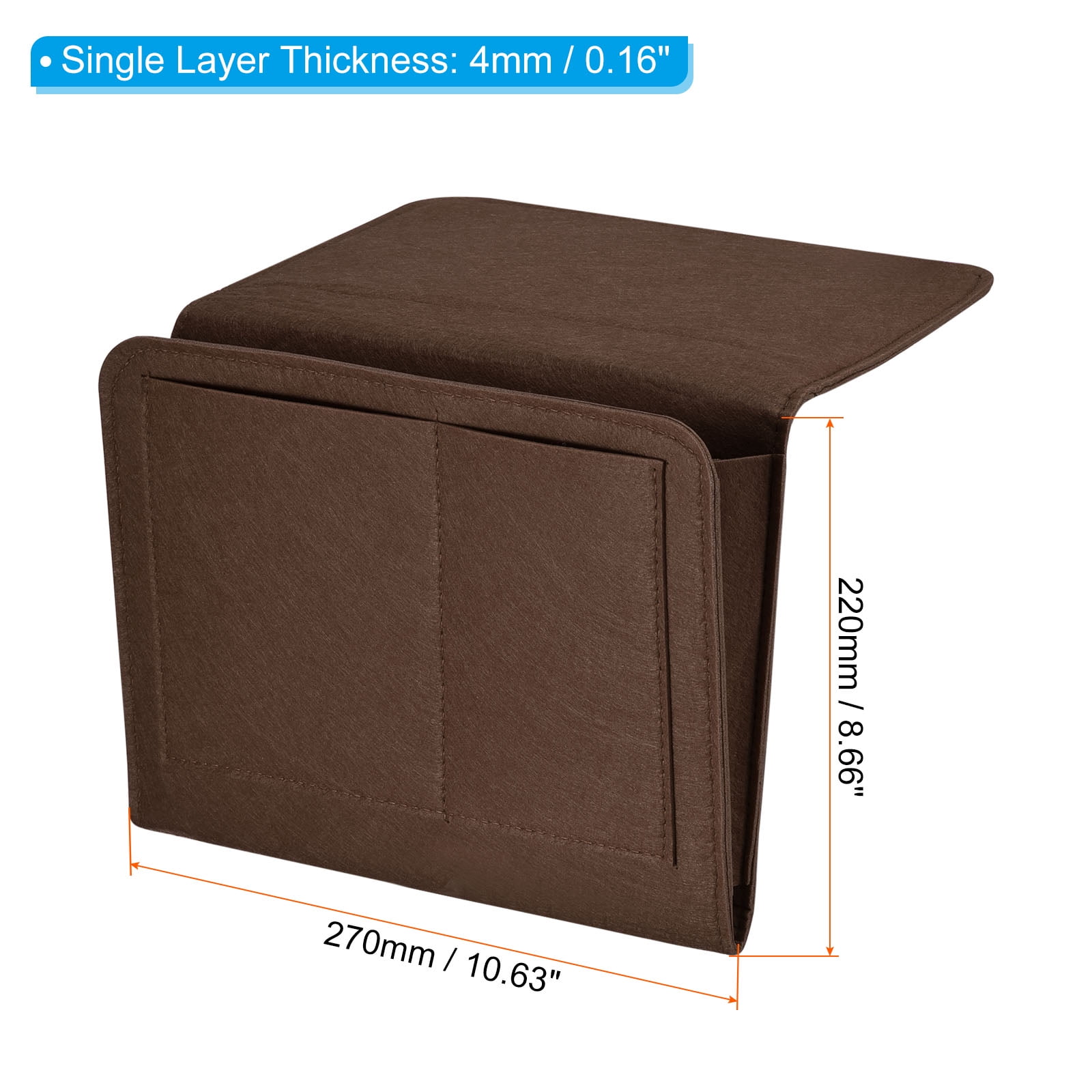 Unique Bargains Felt Bedside Hanging Organizer for Remotes and Phones Dark Brown 11"