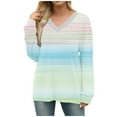 thumbnail image 6 of YUGYXL Women's V Neck Shirt Patchwork Long Sleeve Blouse Ladies Color Block Soft Casual Pullover Tops Fashion Tunic Top Light Blue S, 6 of 6