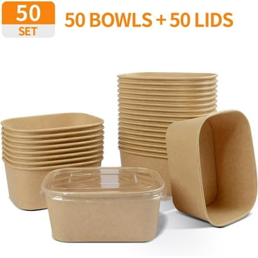 50 Pack 35 oz Paper Food Containers with Lids, Paper Meal Prep Containers with Lids, Microwavable and Freezer Use Cardboard Food Concertinas - 50 Bowls 50 Lids