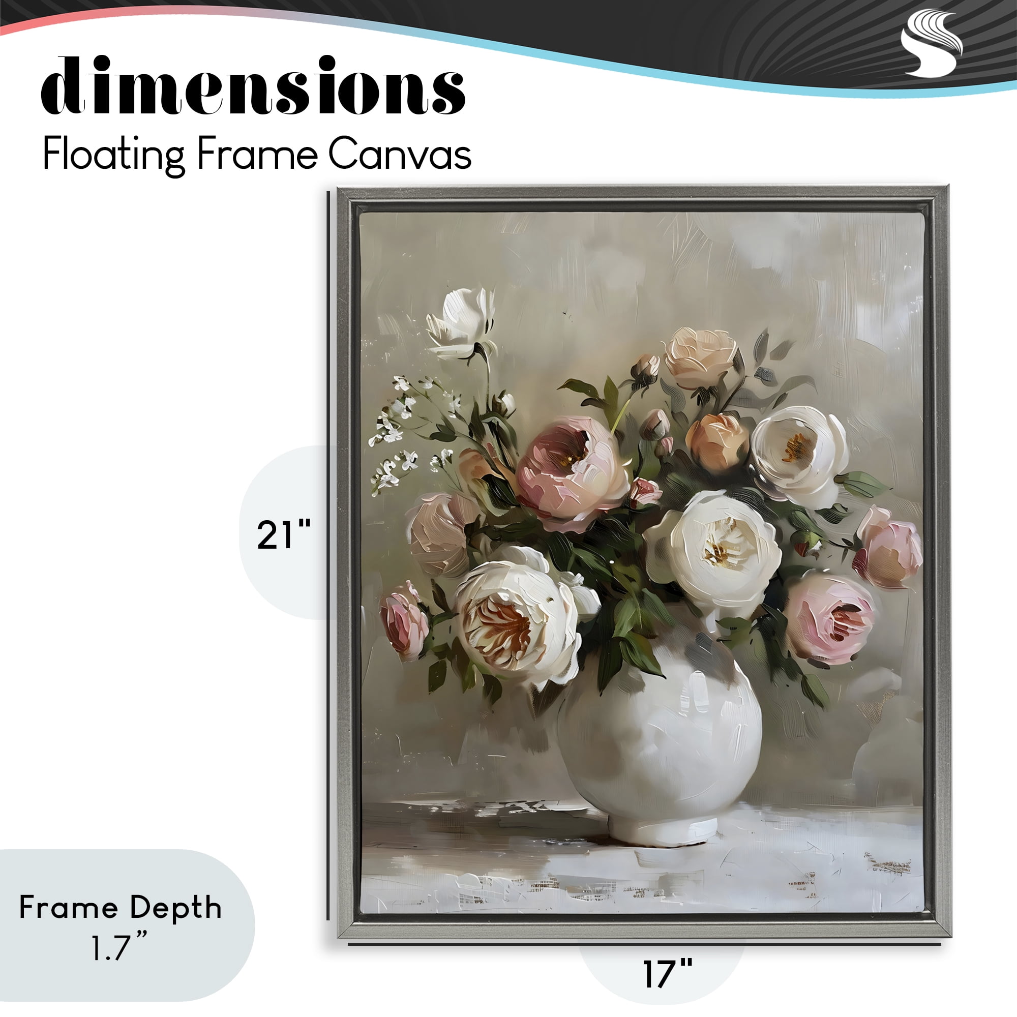 Stupell Industries Peony Blooms Bouquet Vase Gray Framed Floater Canvas Wall Art, design by Creative Studio