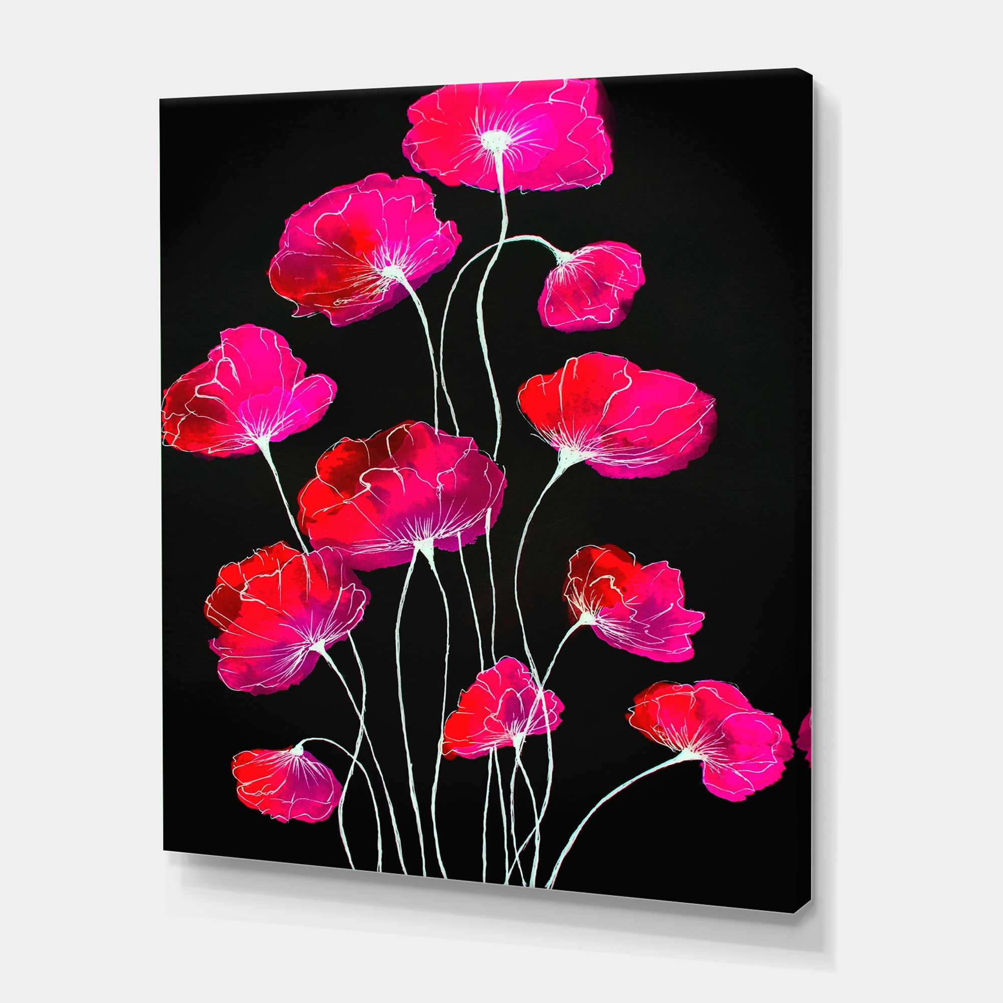 Designart ' Abstract Red Flower Detail On Black Background III ' Traditional Canvas Wall Art Print