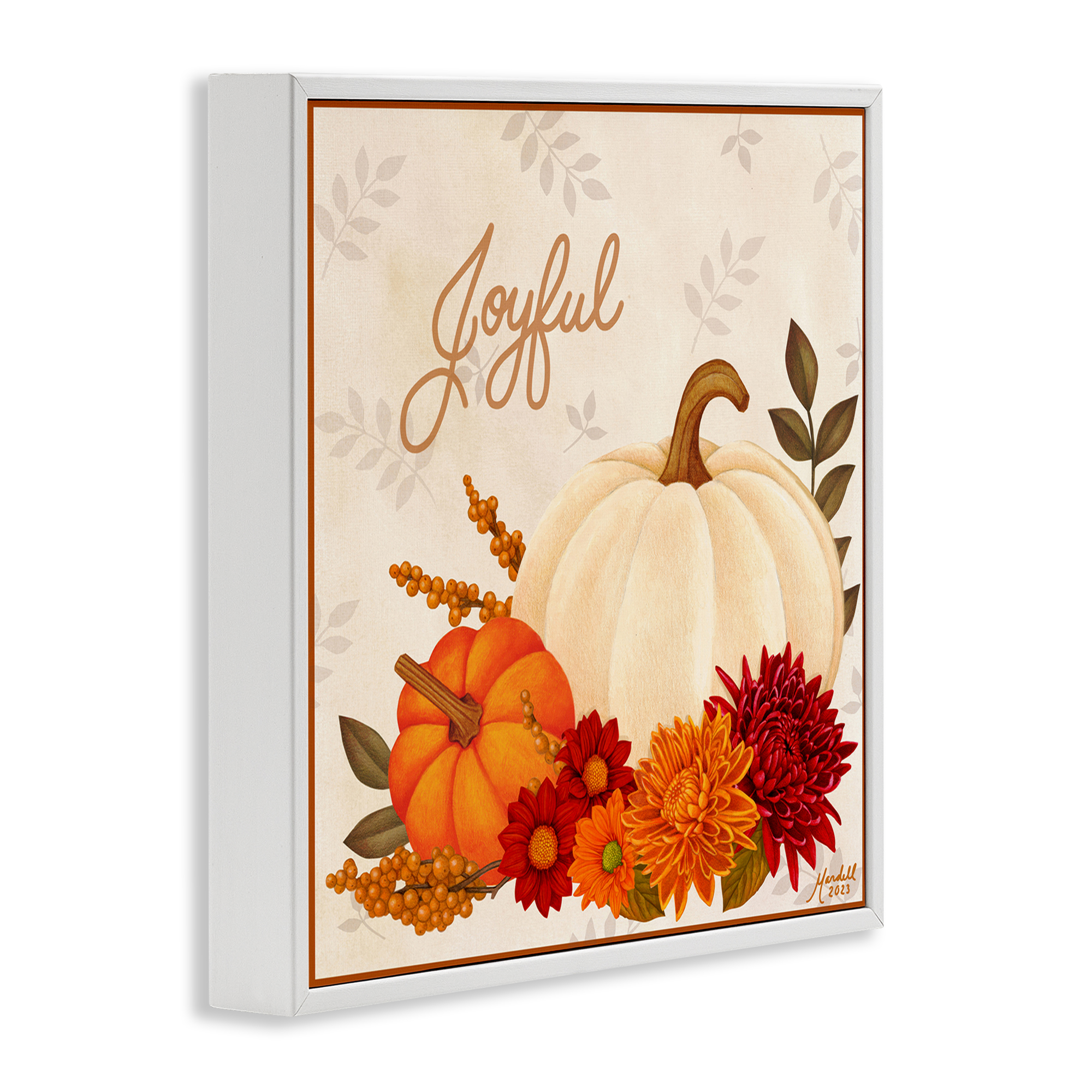 Stupell Industries Joyful Floral Pumpkins Holiday Painting White Framed Art Prints Wall Art, 12 x 12