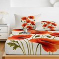 thumbnail image 6 of Cal.King Size Fitted Sheet Set - Red Poppy Flower 3 Piece Bedding Sets 16" Deep Pocket Fitted Sheet with 2 Pillowcases, Spring Floral Botanical Rustic Beige Brushed Microfiber Hotel Luxury Bed Sheets, 6 of 9