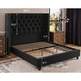 thumbnail image 3 of Merluxy Queen Bed Frame Upholstered Bed Wingback Headboard Velvet Tufted Deep Button/No Box Spring Needed/Easy Assembly/Black, 3 of 8