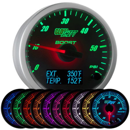 GlowShift 60mm 3in1 Silver Ram Style Boost w Digital Exhaust Gas Temp & Trans Temp