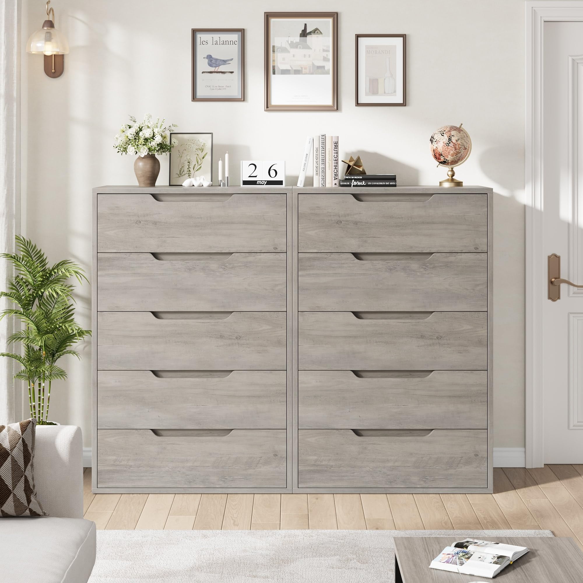 Modern 5-Drawer Chest - Height-Adjustable Base with Robot Vacuum Clearance