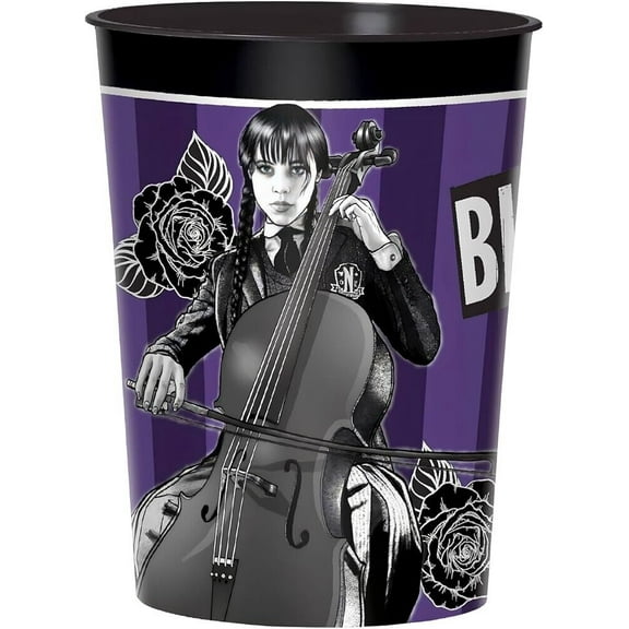 Wednesday Addams Theme Plastic Drinking Cup 16 Oz Amscan- Be The Black Sheep