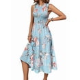 thumbnail image 3 of Women'S Summer Floral Mid-Length Dress Ruffle Sleeve Smocked Sundress Flowy Wedding Guest Dresses Flower XL, 3 of 9