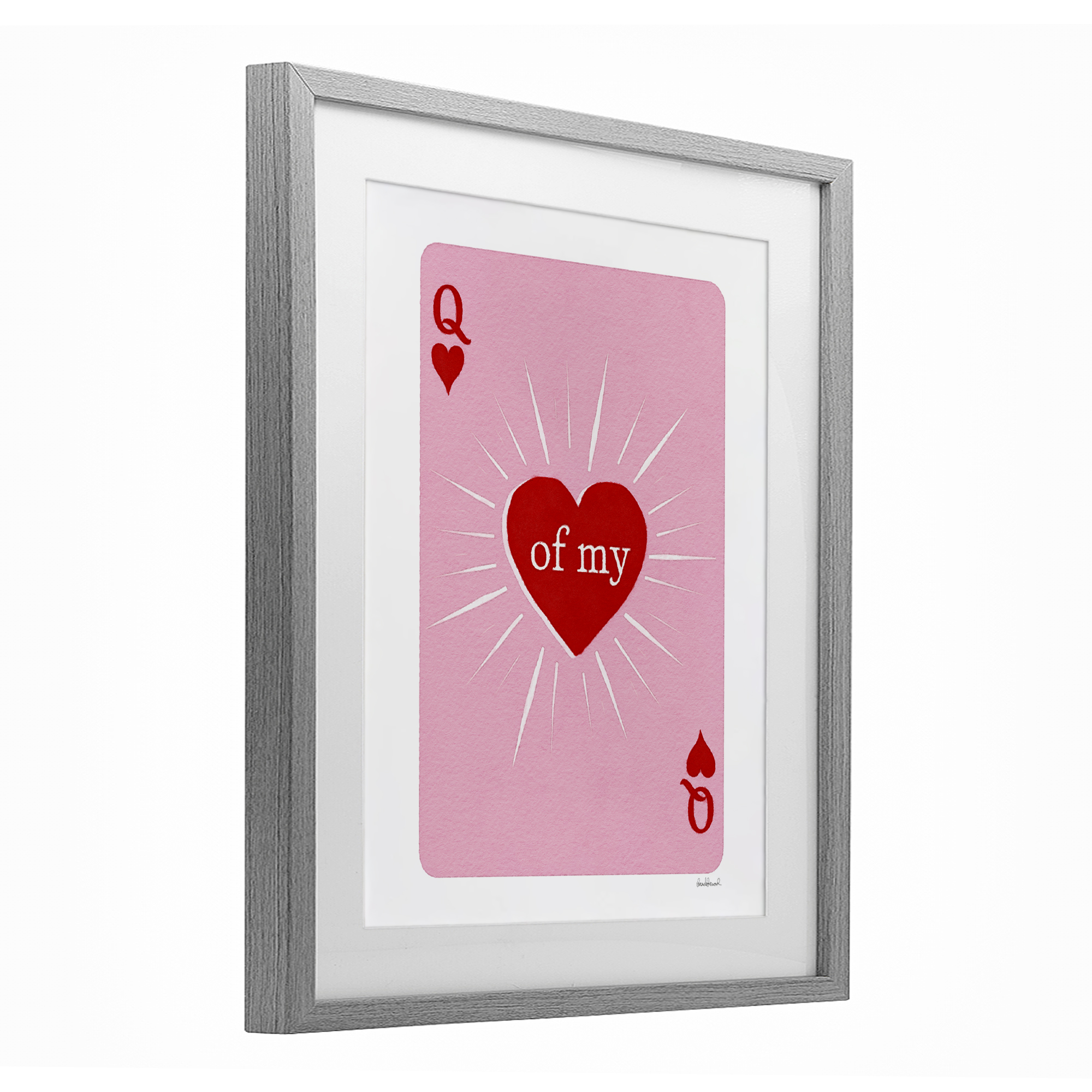 Queen Of My Heart Card Gray Framed Print Under Glass, design by Amanda Greenwood