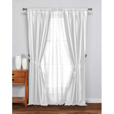 5 Pc Complete Window Treatment Set 2 Faux Silk Panels 1 Sheer