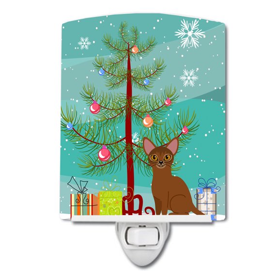 Abyssinian Cat Merry Christmas Tree Ceramic Night Light