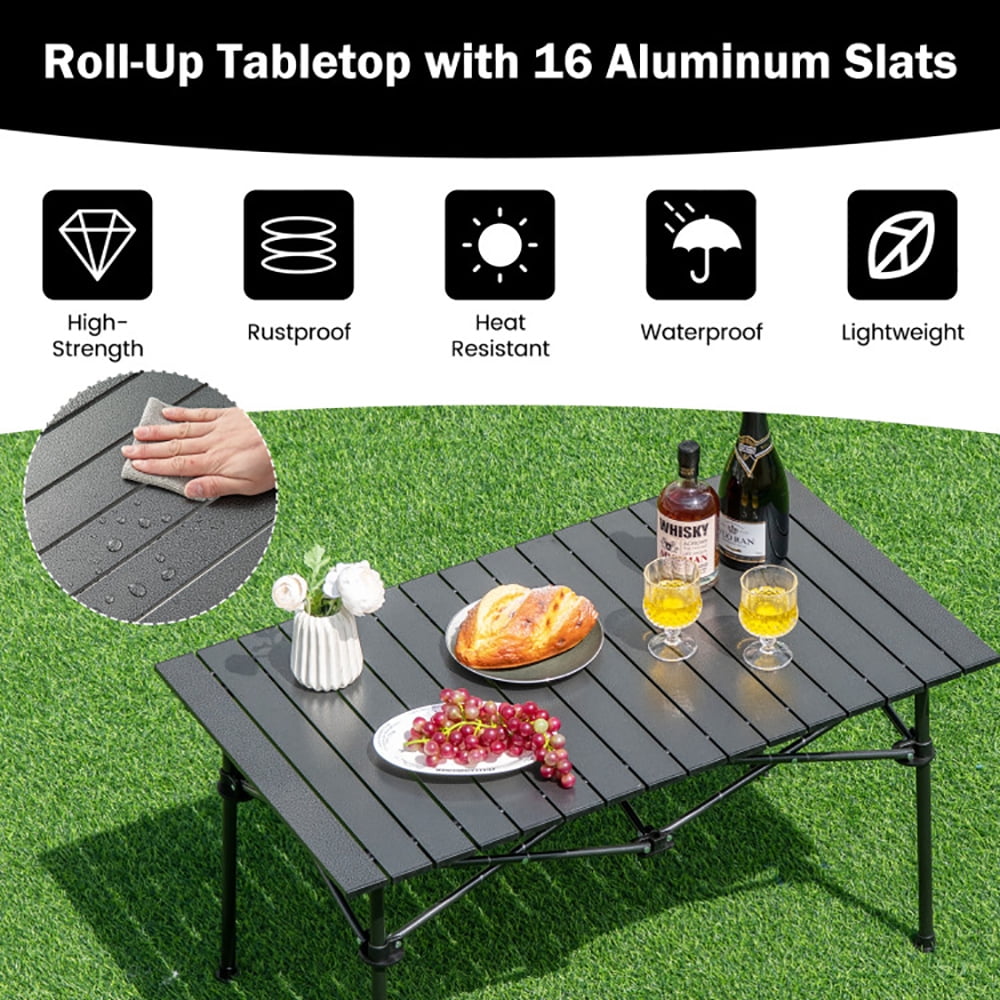 Aimee Lii Aluminum Camping Table for 4-6 People with Carry Bag, Folding Table for Camping and BBQ, Black