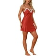 thumbnail image 4 of INSPIRE CHIC Women's Lace V Neck Satin Lounge Pajama Dress Camisole Nightgowns L Red White, 4 of 6