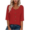 thumbnail image 2 of Jaunzuar 3/4 Length Sleeve Womens Tops Solid Color Crew Neck Summer Tops Casual Work Button Down Shirts XXL, 2 of 5