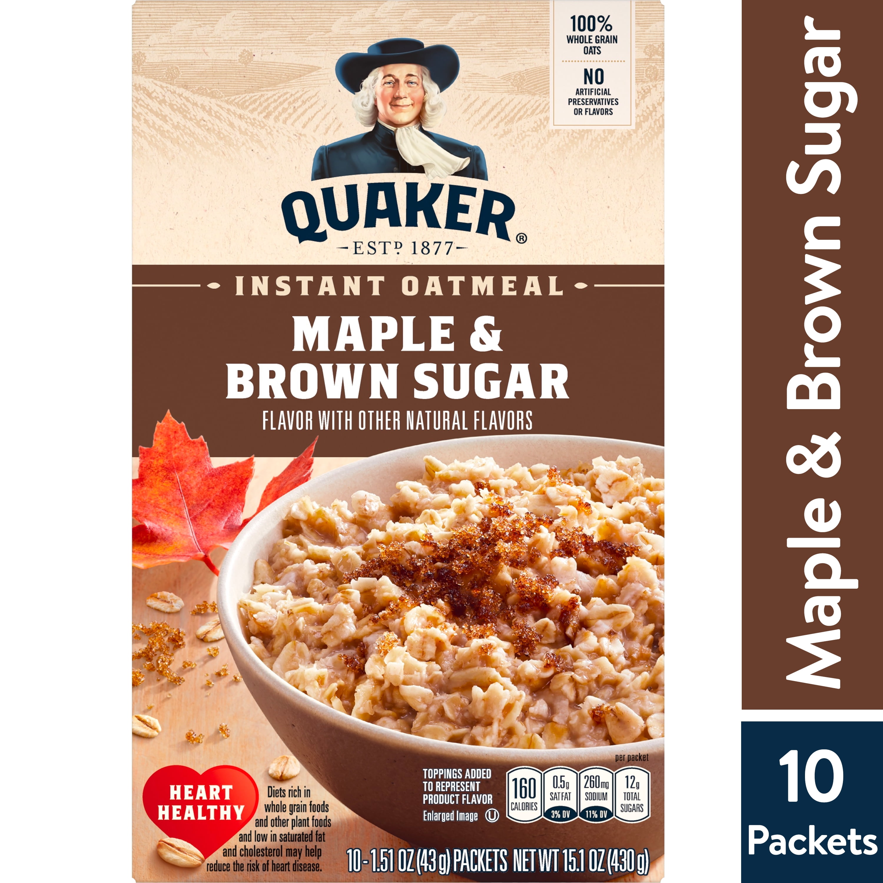 Quaker Instant Oatmeal, Maple & Brown Sugar, 10 Packets - Walmart.com