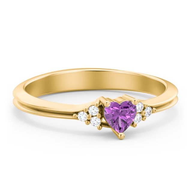 Birthstone Heart Ring with Shoulder Accents - Amethyst (February)